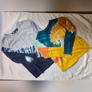 Set Of 2 Lands' End Tie-Dye Long Sleeve Tees- 100% Cotton- Kids Large (10-12)